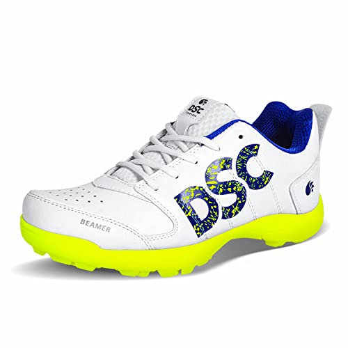 DSC Unisex Beamer Cricket Shoes | Fluro Yellow/White | for Boys and Men | Light Weight | Durable | 3 UK, 4 US, 37 EU