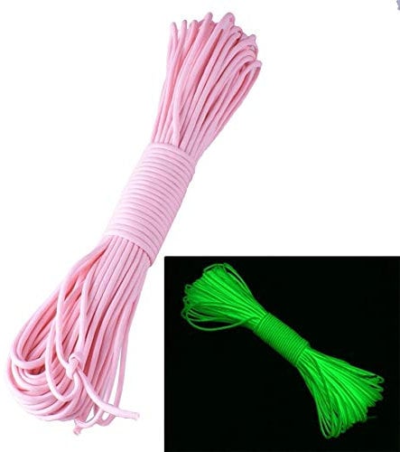VIONNPPT 20M Luminous Floureszierende Schnur Zelt Schnur Guy Seil für Camping Vorzelt Zelt, Parachute Cord DIY Handgemachte Webart für Armband Schlüsselanhänger, 4 mm (Rosa)