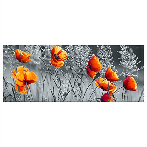 decorwelt Glasbild 125x50 XL Mohnblumen Rot Panorama Wandbild Glasbilder Modern Deko Glas