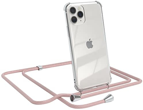 EAZY CASE Handykette kompatibel mit iPhone 11 Pro Handyhülle mit Umhängeband, Handykordel mit Schutzhülle, Silikonhülle, Hülle mit Band, Stylische Kette für Smartphones, Rosé-Gold