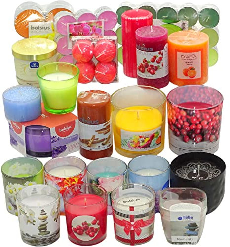 8 kg Witap Duft Kerzen Mix: Stumpenkerzen Teelichter Duftgläser Verschiedene Düfte, bunt gemischt von Bolsius, Eika, Müller