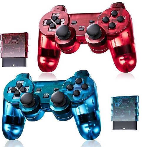 AUFGLO Classic Wireless Controller for Ps2/Dual Shock 2/PlayStation 2/Pc (ClearRed and ClearBlue)