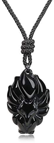 COAI Geschenkideen Unisex Neunschwänziger Fuchs Anhänger aus Obsidian Glückskette