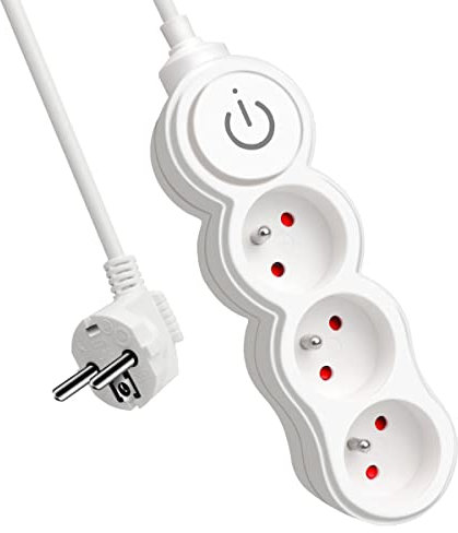 EXTRASTAR Bloc Multiprises 3 Prises avec Interrupteur, Rallonge 1,5 m 250 V avec sécurité Enfant, Blanc