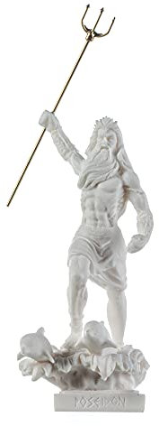BEAUTIFUL GREEK STATUES Poseidon Griechischer Gott des Meeres mit Dreizack Alabaster-Statue, Figur, 16,5 cm