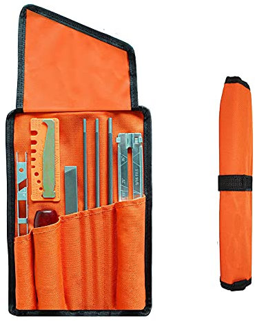 WMLBK 10PCS Chainsaw Sharpener Kit with Flat File, 4.0/4.8/5.5 mm Round Files, Depth Gauge, Filing Guide,Bar Groove Cleaner, Wood Handle,Storage Bag