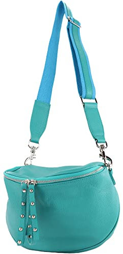 modamoda de - T236 - Umhängetasche Klein Small aus ital. Leder, Farbe:Türkisblau