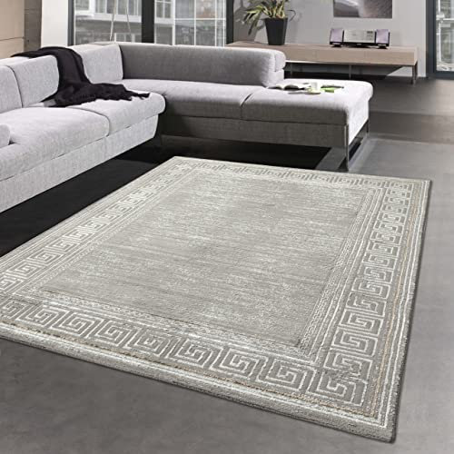 CARPETIA Schlichter Orientteppich mit Verzierungen | pflegeleicht | in Gold grau, 120 x 170 cm
