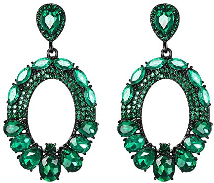 Pendientes de Mujer- Clearine Boda Nupcial Marquesa Lágrima Clúster Cristal Ovalado Aretes Colgantes,Color Verde Negro-Tono