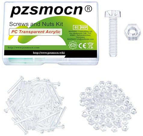 Pzsmocn 200 Stück/100 Sätze M4*20 mm PC Transparenter Kunststoff Kreuzschlitz Rundkopfschrauben und Sechskantmuttern-Satz, für Heimwerkerarbeiten, Modelle und die Befestigung Elektronischer Produkte.