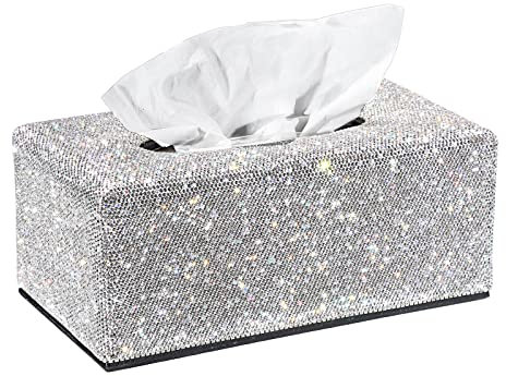 BTSKY Porta Fazzoletti Rettangolare Scintillante - Copertura Decorativa per Dispenser di Fazzoletti, per Casa, Bagno, Piano di Lavoro, Camera da Letto, Comò