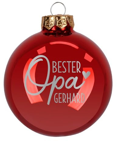 Herz & Heim® Weihnachtskugel aus Glas mit persönlicher Gravur/Rot oder Weiß/Matt oder Hochglanz/Ø 8 oder 10 cm/Verschiedene Motive Ø 10 cm, Rot Hochglanz, Bester Opa
