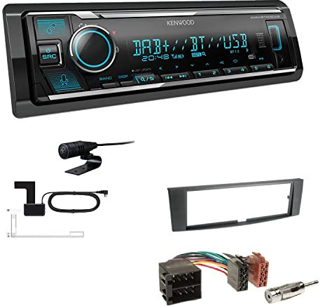Kenwood KMM-BT508DAB 1-DIN Digital Media Receiver Autoradio DAB+ Bluetooth Amazon Alexa Einbauset passend für Renault Laguna II 2005-2007 schwarz