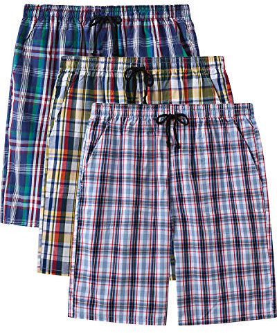 AjezMax Bas de Pyjama Homme Short en 100% coton avec poches Vêtements de nuit Short à carreaux pour la maison loisirs