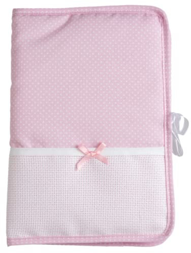 Filet - Protège Carnet de Santé à Broder en Coton, Ideal Pour Broderie au Point de Croix, À Personnaliser - Prénom, Motifs, Date de Naissance, Idée Cadeau de Naissance, Rose