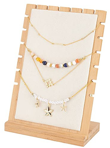 PandaHall Présentoirs de Collier, 9 fentes Porte-bijoux en Bois Porte Collier Presentoir Bijoux Organisateur avec Velours Rembourré pour Été Vente au Détail Collier Pendentifs Foires Salon 9.5x17x25cm