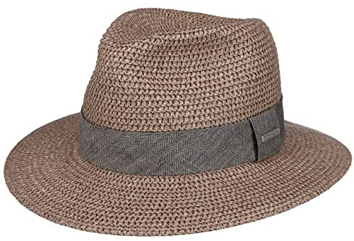 Stetson Nark Traveller Toyo Strohhut Strandhut Damen Herren Sommerhut mit Futterband Baumwolle Sonnenhut Frühjahr Sommer Altrosa XL (60-61 cm)