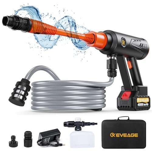 EVEAGE Q7 - Idropulitrice senza fili, max 1000 PSI, regolazione 2,5 GPM, portatile, ricaricabile a batteria, pistola ad alta pressione per la pulizia di auto, casa e pavimenti