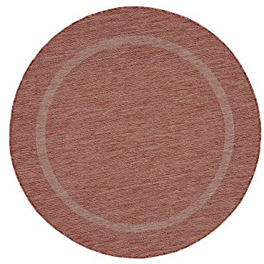 Carpetsale24 In- & Outdoor Teppich Wetterfest 160 cm Rund Sisal Optik Rot - Teppich Waschbar, Wasserfest, Pflegeleicht und Flachgewebe - Ideal für Balkon, Garten, Terrasse und als Küchenteppich