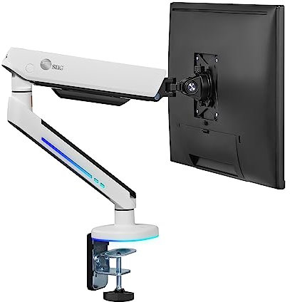 SIIG Soporte de monitor de escritorio de un solo brazo con luces RGB integradas, resorte de gas premium, VESA 75 x 75 100 x 100, para pantalla plana o curva de 17 a 34 pulgadas, hasta 19 libras,