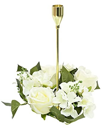 6 Stück Künstliche Rosen-Kerzenringe, 20 cm, Kerzenhalter-Kränze, Blumendekor, Mini-Blumenkränze, Kerzenhalter, Mittelstücke für Hochzeit, Party, Tischdekoration(Weiss)