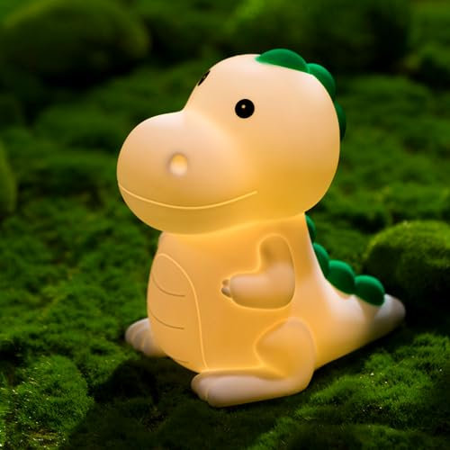CECOMBINE Dinosaurier Nachtlicht Kinder, Silikon Nachtlicht Kinder 7 Farben Dinosaurier USB-Aufladung, Dino Nachttischlampe Touch Lampe Geschenke für Babys, Kindern, Teenagern