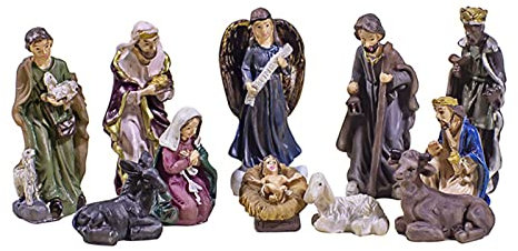 11-teiliges Krippenfiguren-Set, Kunstharz, Mini-Weihnachtskrippen-Set, 1,5 - 5,1 cm hoch, Christus-Geburt, Jesus-Statuen, Ornament, bunte Weihnachtskrippe, Bastelfiguren, Weihnachtsdekoration für