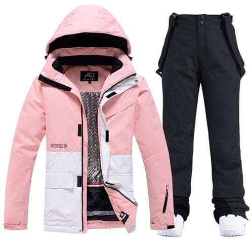 ALSOGO Damen Skijacke & Skihose Set Skianzug 2 teilig Schneeanzug Wasserdicht Warm Winterjacke mit Abnehmbare Kapuzen zum Skifahren Snowboarden Schneejacke Schneehose TY133PKW Schwarz 2XL