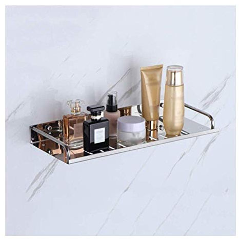 Wandregal Badezimmerregal Platz Aluminium Badezimmer Eckregal Gestell Wandmontierte Dreiecksregale Duschwanne 28 cm mit 2 Haken,Bohrung 0728(Größe:1 Stufen) Halterung(Größe:50 cm)