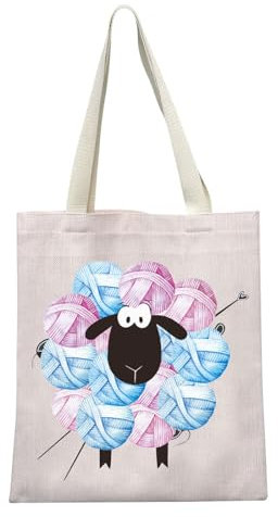 LEVLO Stricktasche, Strickgeschenk, Strickgeschenk, Geschenk für Stricker, Strickliebhaber, Geschenke, Strickgarn, Einkaufstasche, Tragetasche aus Wolle, Schaf, Größe 2UK, large