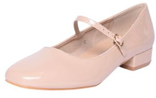 Mary Jane Donna Tacco 3cm Ballerine Lucide Vernice con Punta Quadrata Decollete con Cinturino sul Collo Piede Scarpe Comode (Nude, Sistema Taglie Calzature EU, Adulto, Numero, Media, 39)
