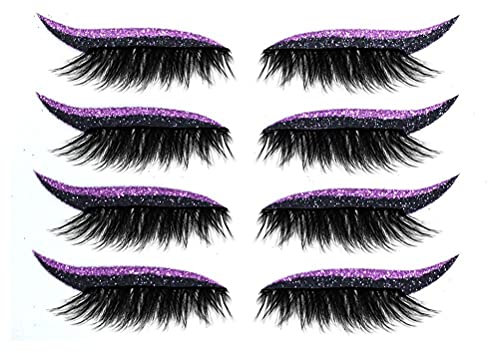 Autocollants pour Cils avec Cils, 4 Paires D'Autocollants pour Cils Réutilisables, les Faux Cils Sont Imperméables et Faciles à Porter, Faux Cils, Autocollants (Violet 4 paires /
