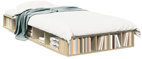 vidaXL Bettgestell, Bett mit Stauraum für Schlafzimmer, Bettrahmen mit Lattenrost, Schlafzimmerbett Einzelbett, Sonoma-Eiche 100x200cm Holzwerkstoff
