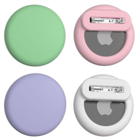 Alsukeay 4 Stück Halter für AirTag Kinder, versteckte Silikon-Schutzhülle mit Sicherheitsnadeln für Kinder, ältere Menschen, Haustiere, Rucksack, Gepäck (4 Farben) (Weiß/Grün/Rosa/Lila)