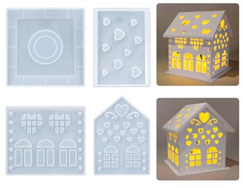 Dreamtop Stampo a Forma di Casa, 4 Pezzi Stampi Silicone Per Casa 3D, Stampo Silicone Resina Casa per Portacandele Fai Da Te, Regali per la Decorazione Della Casa