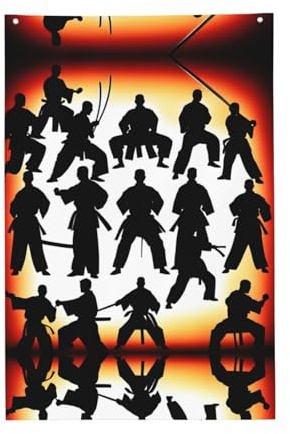 Silhouetten von Martial Flagge, lebendige Farben, 60 x 91 cm, für den Außenbereich, Banner mit Ösen, hochwertiges Polyester