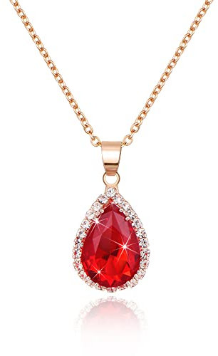 Linawe Rot Rubin Kette Halskette Damen, Anhänger Halsketten Anhänger Rosegold Damenkette, Diamant Geburtsstein Kristall Kettenanhänger Schmucksets für Damen, Choker Kette Jewelry