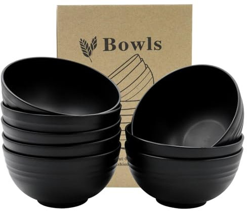 alwaiiz 8 pièces Bols de Céréales en Plastique, Pas Facile à Casser Bol Petit Dejeuner, Bol Plastique Pour les Céréales, les Salades et les Soupes de Nouilles de Riz, Noir