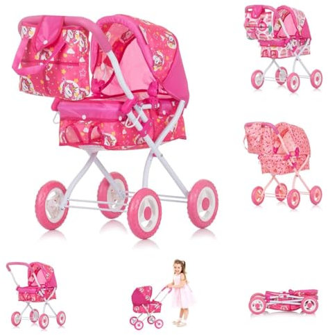 Chipolino Puppenwagen Emily Tasche, Sonnendach verstellbar, zusammenklappbar pink