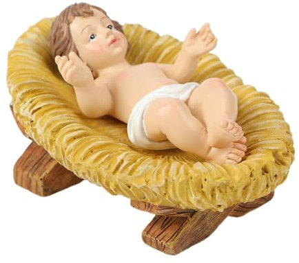 Jesuskind-Statue in Krippe – Kunstharz-Skulptur der Geburt Jesu | Religiöse Weihnachtsdekoration für Krippen