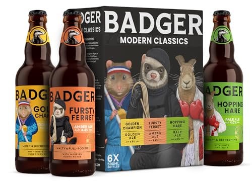 Badger Beers Modern Classics Mixed Beer Multipack | Golden Ale, Amber Ale & Pale Ale | Ale gift set of 6 x 500ml beer bottles