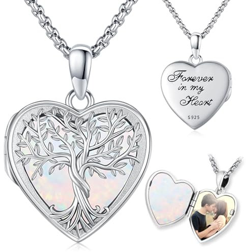 Odinstone Collier Médaillon pour Femme, Pendentif porte photo en Argent Sterling 925 Arbre de vie Pendentif Médaillon, Cadeaux de Bijoux Personnalisés pour Femme (J)