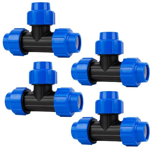 Raccords de tuyau d’eau en T : raccord de tuyau pour dérivation du tuyau de pose, 25 mm x 25 mm x 25mm, compatible avec les tuyaux de pose 25 mm, montage sans outil（4 pièces）