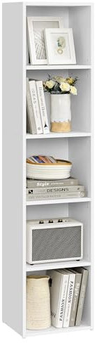 VASAGLE Bücherregal, 5-stöckiges Regal, offenes Aufbewahrungsregal, Standregal, 24 x 30,2 x 134,2 cm, für Wohnzimmer, Homeoffice, Esszimmer, wolkenweiß LBC419W01