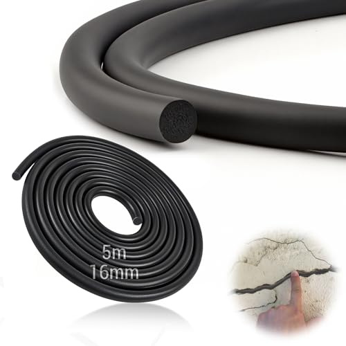 TXXATX Fugenfüllprofil Ø 16 mm Fugen Dichtschnur EPDM Dichtung Schaum Rundschnur Fugenschnur 5 m Dichtschnur für Fugen Schwarz Moosgummi Dichtung Fugenband für Fenstern Decken Türen und Wänden