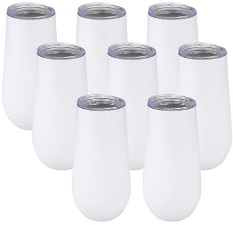 Reinscer Lot de 8 flûtes à champagne - Sans pied - Double isolation - Avec couvercle - 6 oz