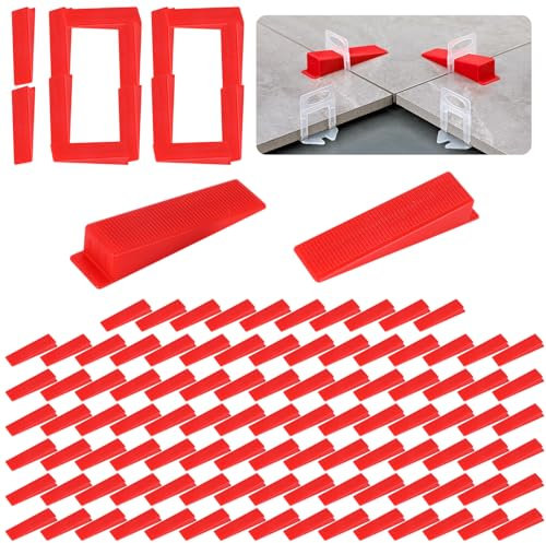 Lvjkes 100 Stücke Fliesenkeile, Keile Kunststoff Fliesen Nivelliersystem für Exaktes Planverlegen von Fliesen ohne Überstände (Rot)