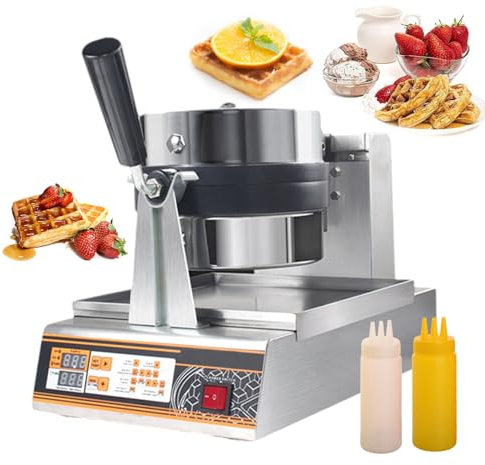 pealiritansemen Gofrera Giratoria Comercial De 1200 W, Gofrera Profesional De Doble Cara - Temporizador Digital Ajustable, para Supermercados, Cafeterías Y Repostería Familiar, con Botella Flexible