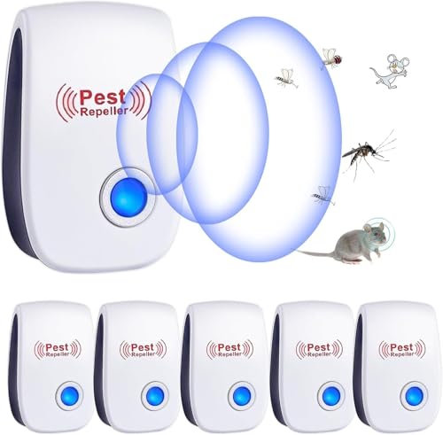 Repelente Ultrasónico de Plagas, 6 Pack Electrónico Repelente Mosquitos Control de Plagas, Repelente Ultrasónico Mosquitos para Anti Moscas, Ratones, Cucarachas, Arañas, Roedores