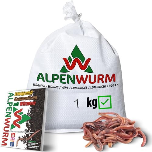 Alpenwurm 4 x 1kg Kompostwürmer (min. 4000Stk.) | Regenwürmer, Gartenwürmer, Eisenia Mix lebend für Kompost, Garten, Wurmkomposter, Wurmkiste, Hochbeet